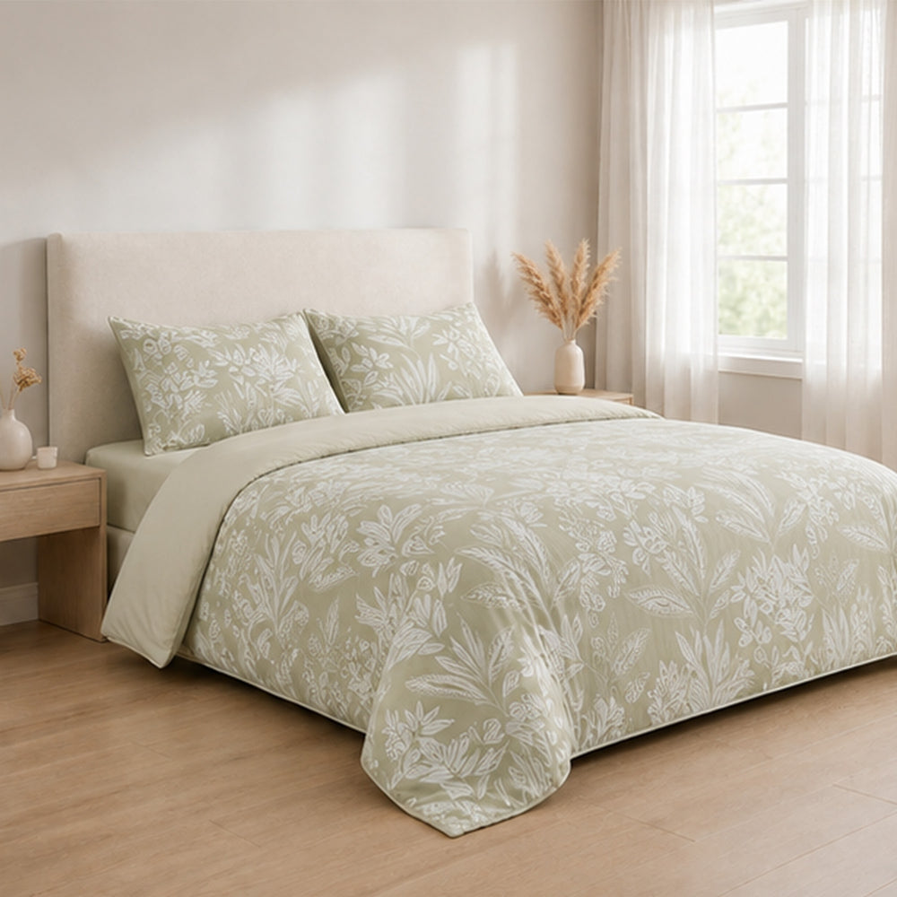 Livemore Set of 4: Reversible King Size Printed Bedding Sheet Set - inc. Deep Fitted Sheet, Duvet Cover & 2 x Pillowcases (225 x 220 cm)  - Green_8314296_3