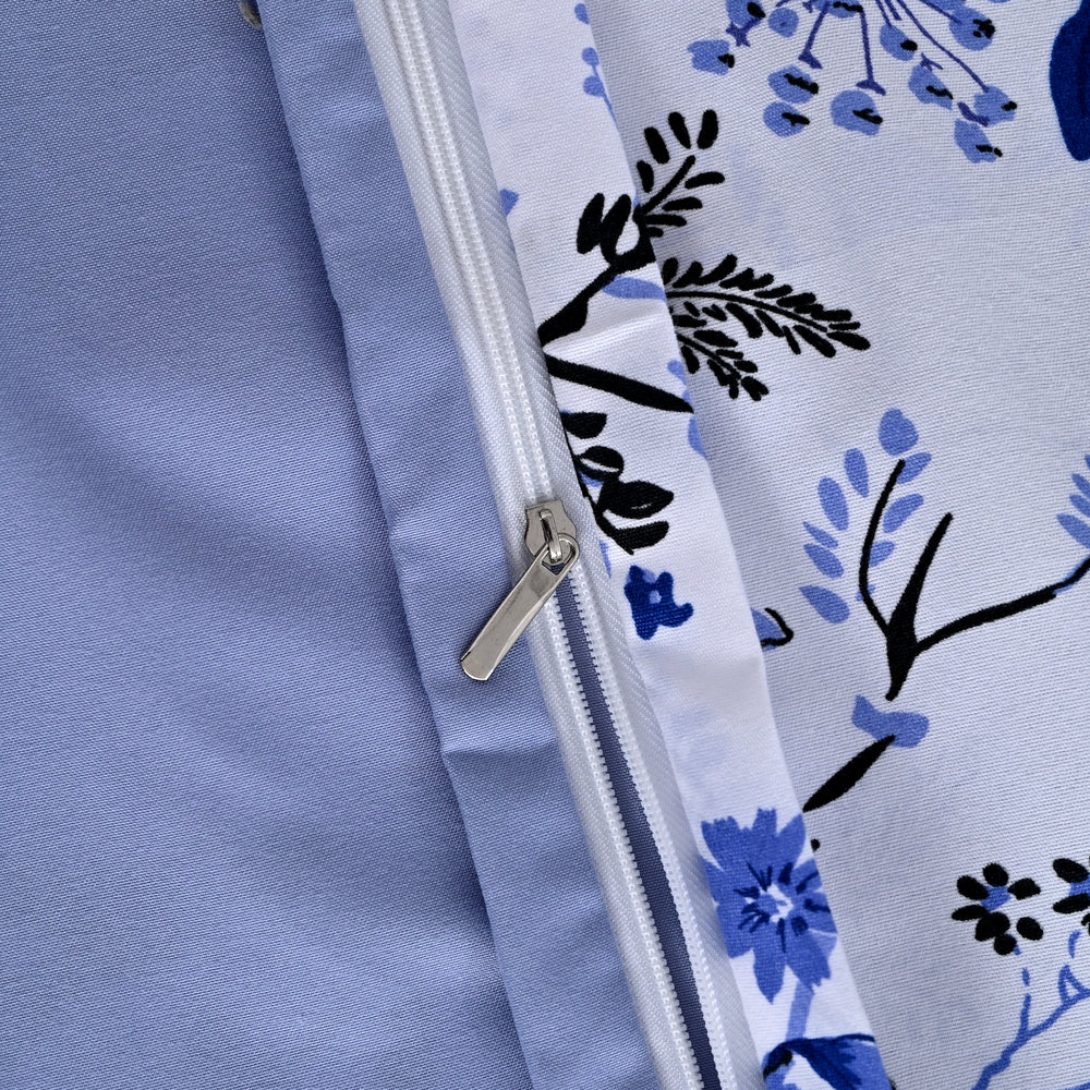 Livemore Set of 4: Reversible Printed Bedding Sheet Set - inc. Deep Fitted Sheet, Duvet Cover & 2 x Pillowcases (Double, 200 x 200 cm) - Blue_8314297_6