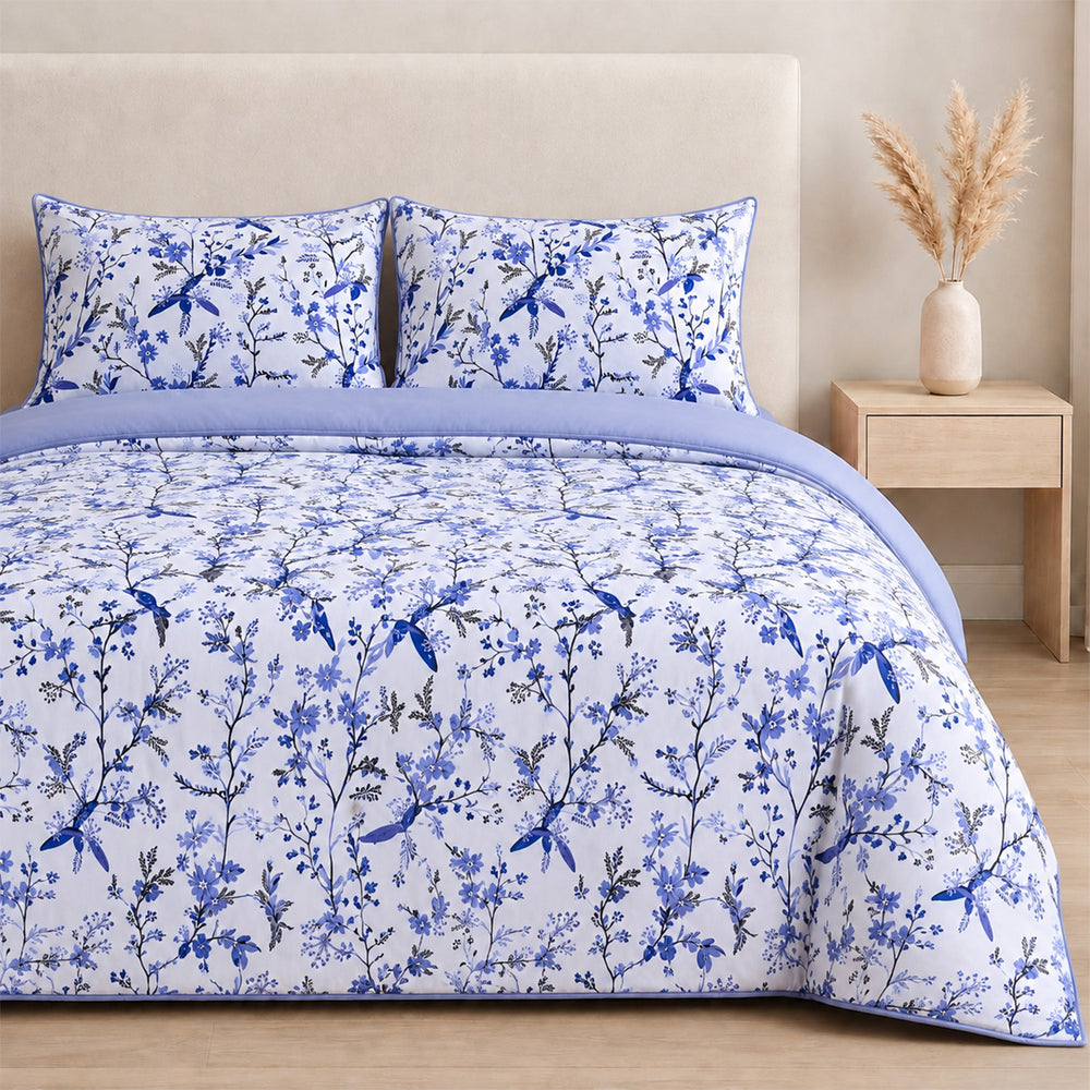 Livemore Set of 4: Reversible King Size Printed Bedding Sheet Set - inc. Deep Fitted Sheet, Duvet Cover & 2 x Pillowcases (225 x 220 cm) - Blue_8314298_2