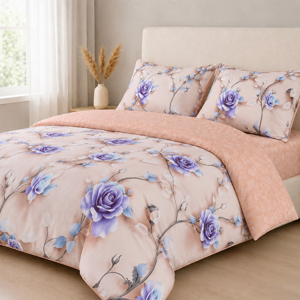 Livemore Set of 4: Reversible Printed Bedding Sheet Set - inc. Deep Fitted Sheet, Duvet Cover & 2 x Pillowcases (Double, 200 x 200 cm) - Brown_8314299