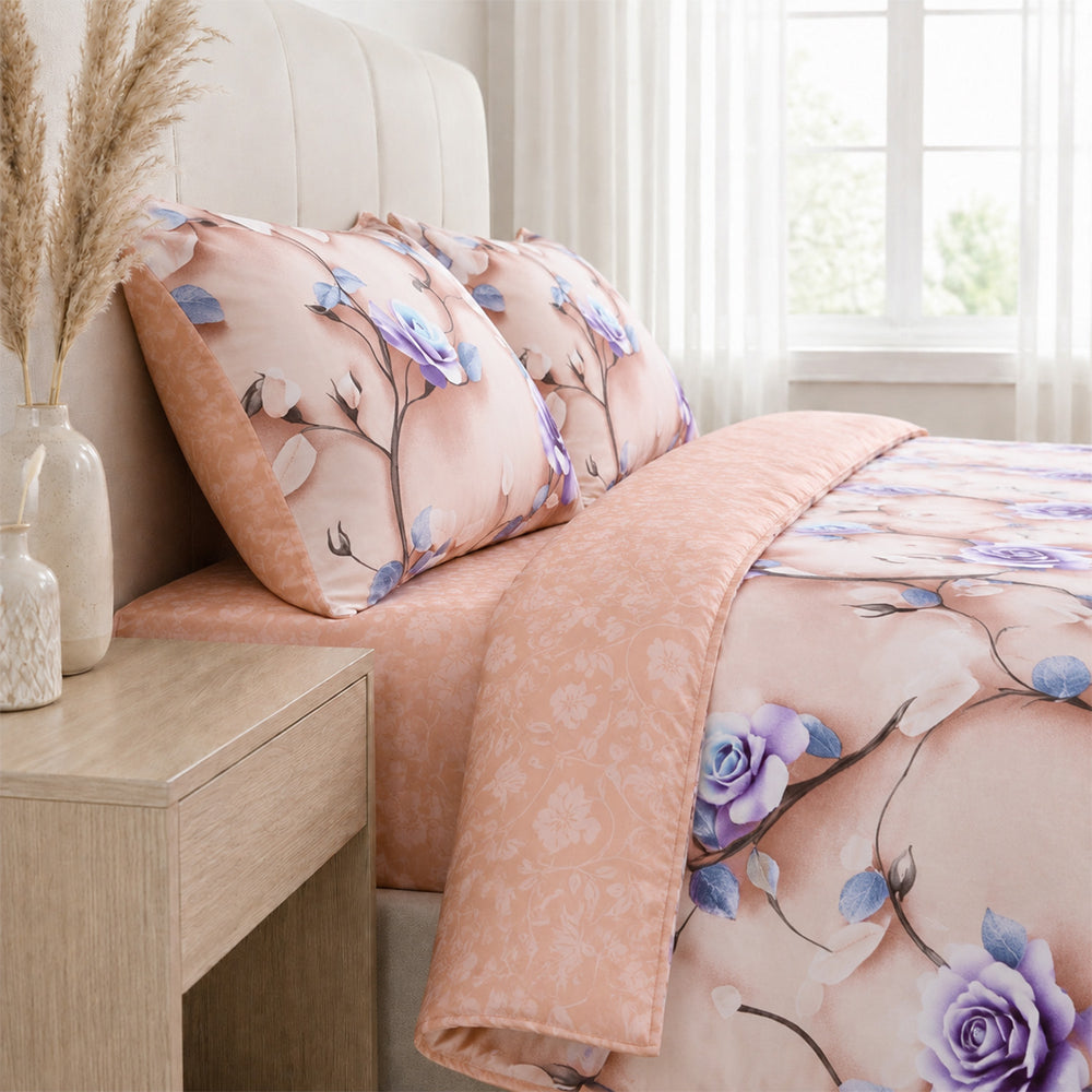Livemore Set of 4: Reversible Printed Bedding Sheet Set - inc. Deep Fitted Sheet, Duvet Cover & 2 x Pillowcases (Double, 200 x 200 cm) - Brown_8314299_1
