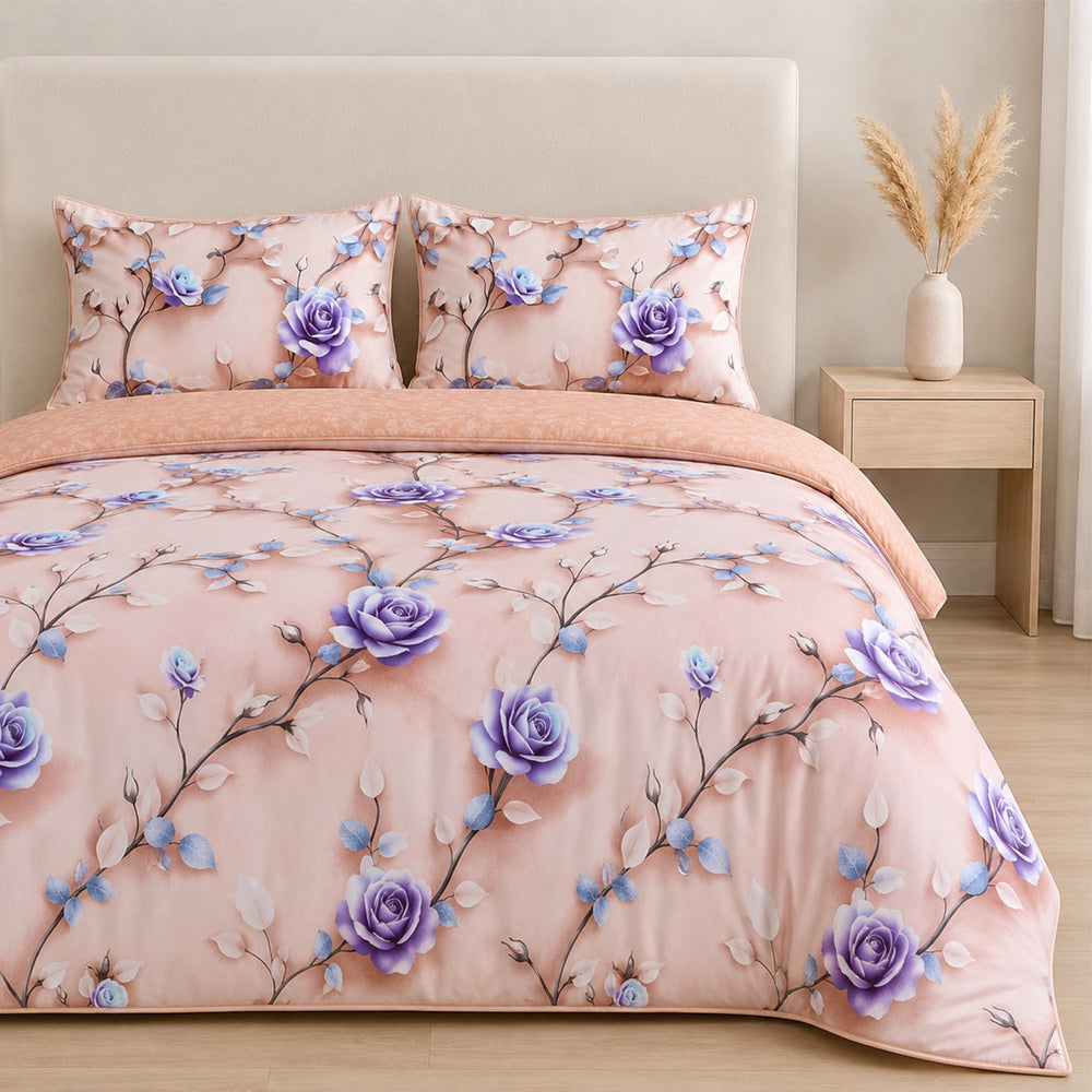 Livemore Set of 4: Reversible Printed Bedding Sheet Set - inc. Deep Fitted Sheet, Duvet Cover & 2 x Pillowcases (Double, 200 x 200 cm) - Brown_8314299_2
