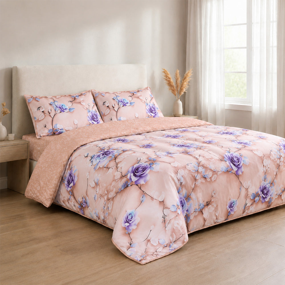 Livemore Set of 4: Reversible Printed Bedding Sheet Set - inc. Deep Fitted Sheet, Duvet Cover & 2 x Pillowcases (Double, 200 x 200 cm) - Brown_8314299_3