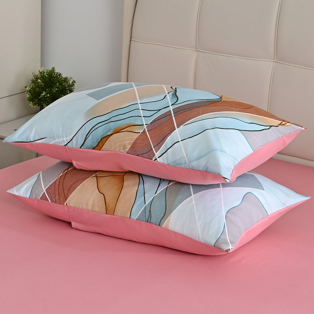 Livemore Set of 4: Reversible Printed Bedding Sheet Set - inc. Deep Fitted Sheet, Duvet Cover & 2 x Pillowcases (Double, 200 x 200 cm) - Pink_8314302_4