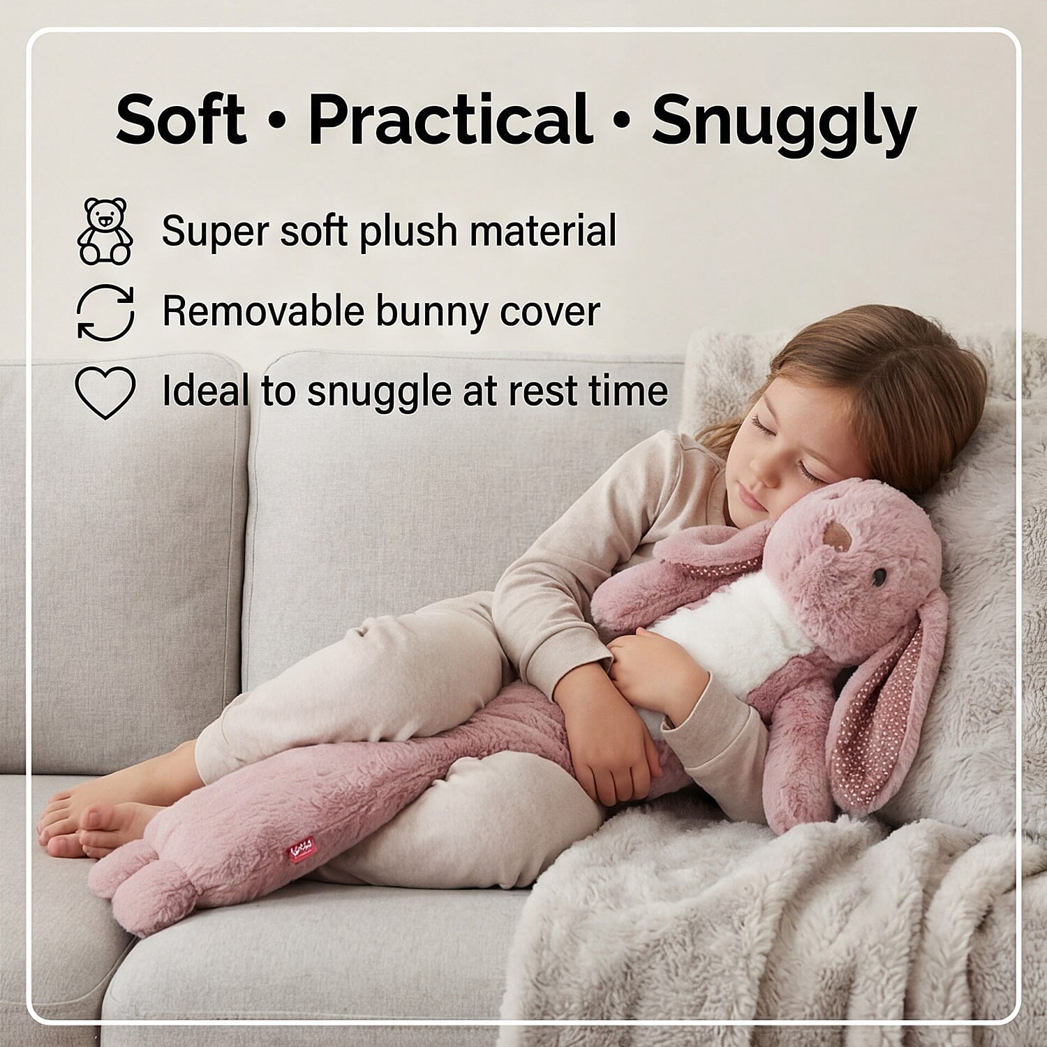 Aroma Super Soft Bunny Long Hot Water Bottle Cover - Pink