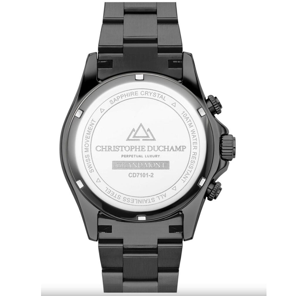 CHRISTOPHE DUCHAMP Swiss Quartz Chronograph 10ATM Black Dial Mens Watch with Stainless Steel Strap