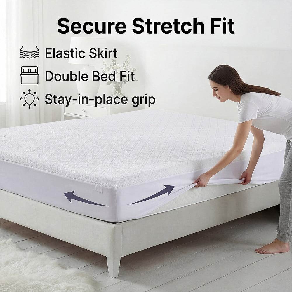 Hush Haven Premium Silver thread Waterproof Mattress Protector 220GSM (Double) - White
