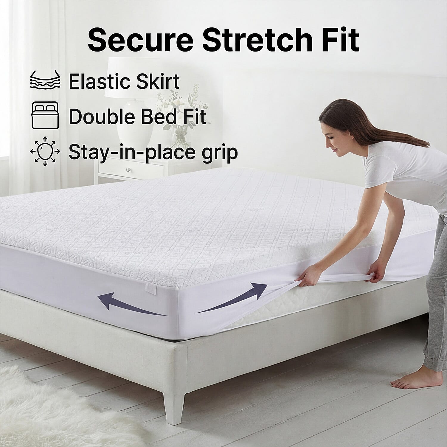 Hush Haven Premium Silver thread Waterproof Mattress Protector 220GSM (Double) - White
