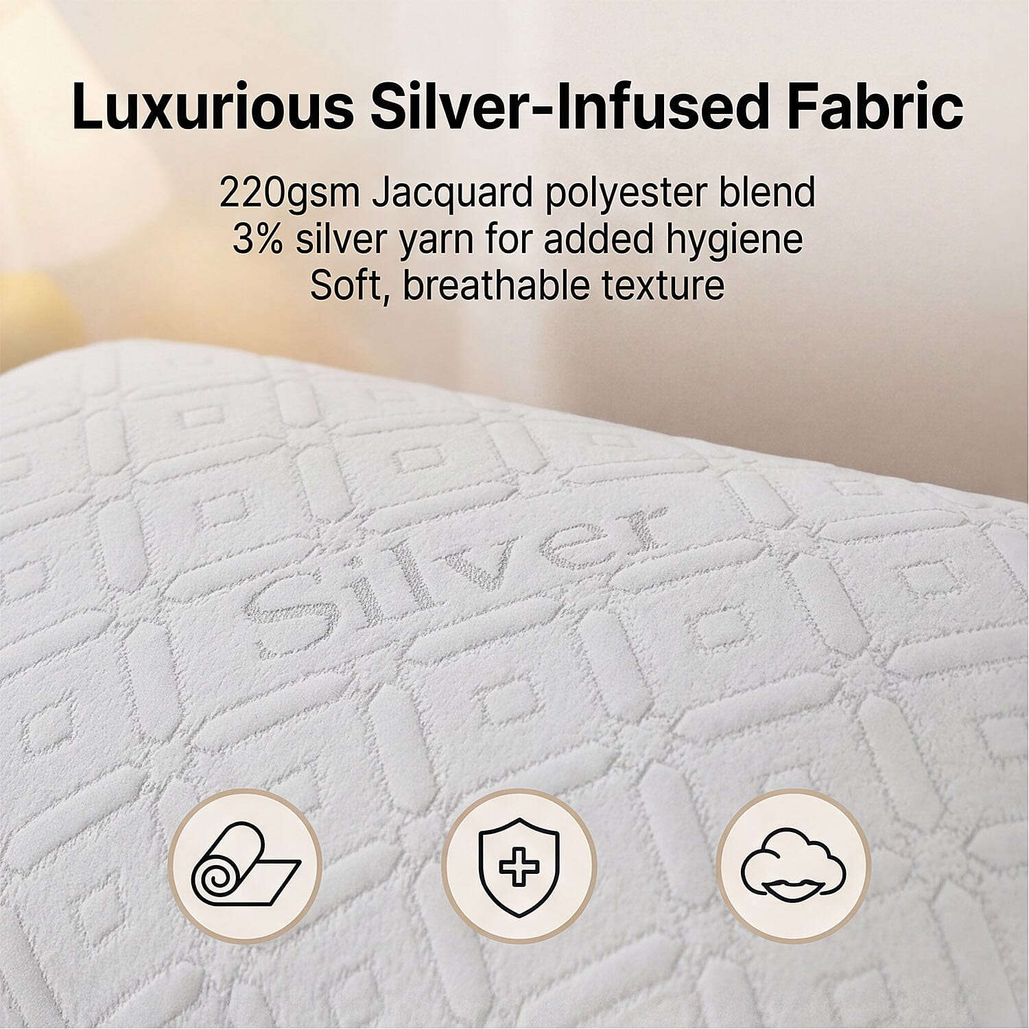 Hush Haven Silver thread Waterproof Pillow 220gsm (75 x 50cm) - White
