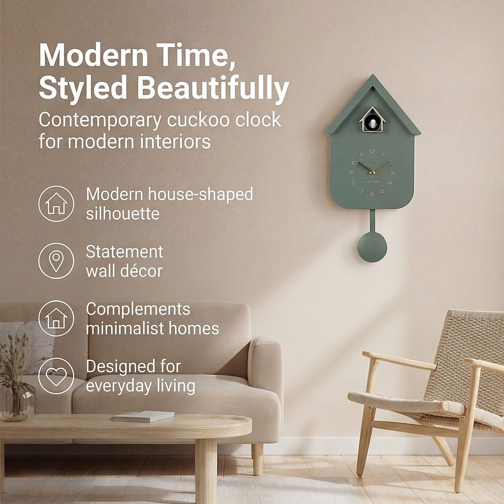 UK First Time Launch Karlsson- Cuckoo Wall Clock - Jungle Green