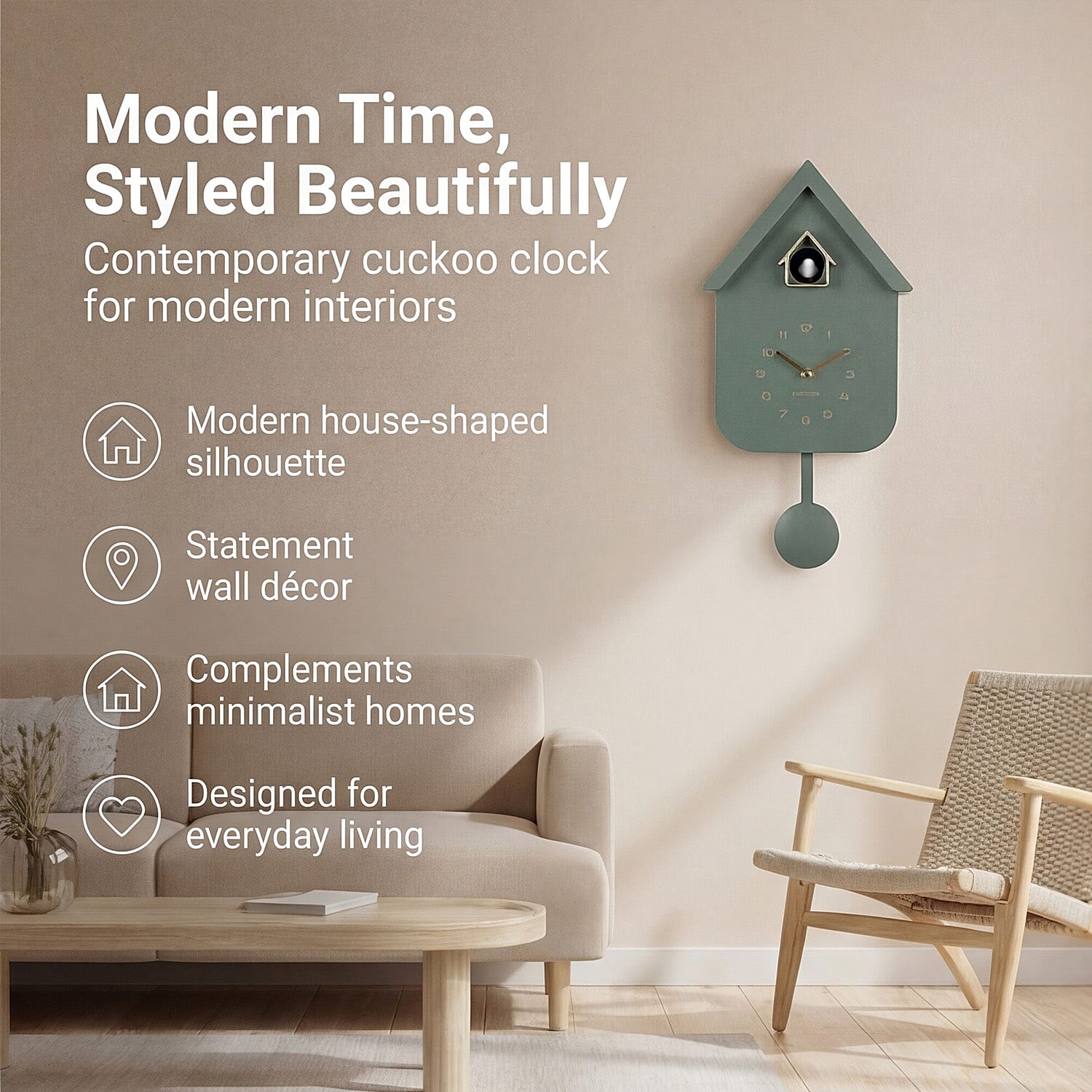 UK First Time Launch Karlsson- Cuckoo Wall Clock - Jungle Green