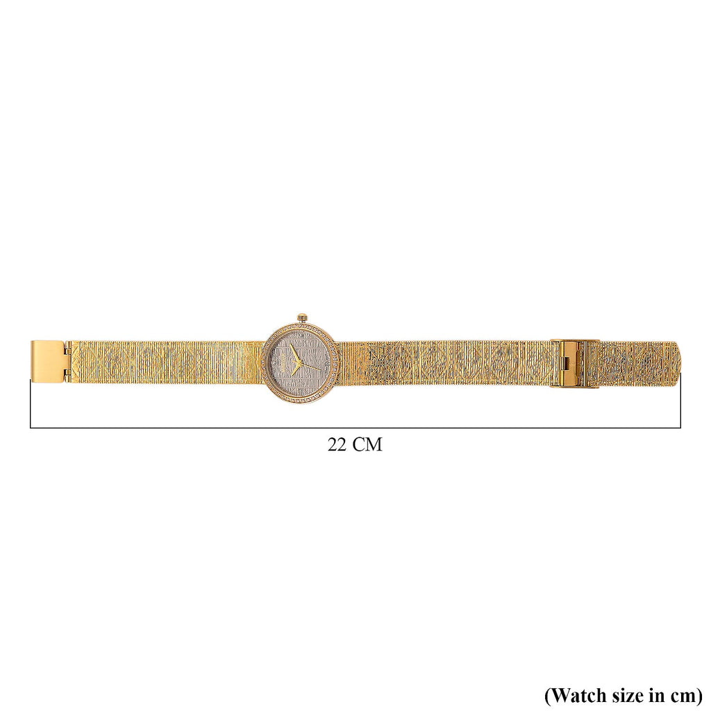 MAJESTY Quartz 7T35 Japan Movement 3ATM WR Grey Hydraulic - Crystal Dial - Gold CZ Case Ladies Watch with Gold Stainless Steel Strap