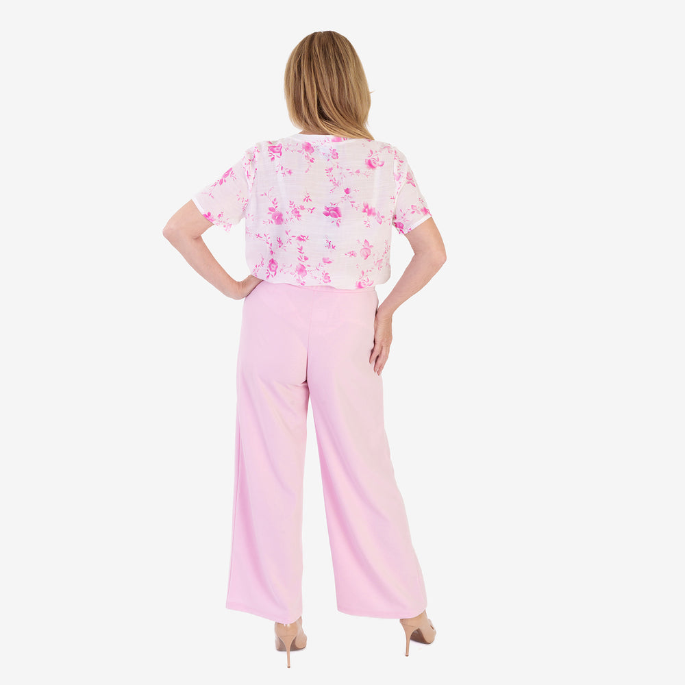 Anamor Printed Granded Collar Short Sleeve Blouse (Size L) - Pink_8349647_3