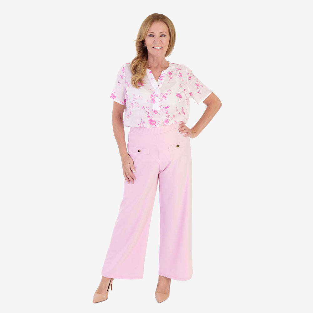 Anamor Printed Granded Collar Short Sleeve Blouse (Size S) - Pink_8349649_1