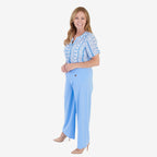 Anamor Printed Granded Collar Short Sleeve Blouse (Size L) - Blue_8349651_2