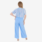 Anamor Printed Granded Collar Short Sleeve Blouse (Size L) - Blue_8349651_3