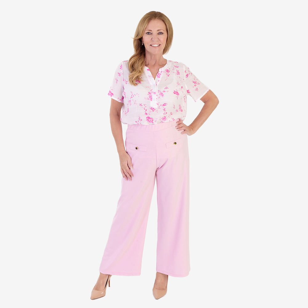 Anamor Crepe Trousers With Centre Button Detail & 27 Inch Leg (Size 12) - Dusty Pink_8349741