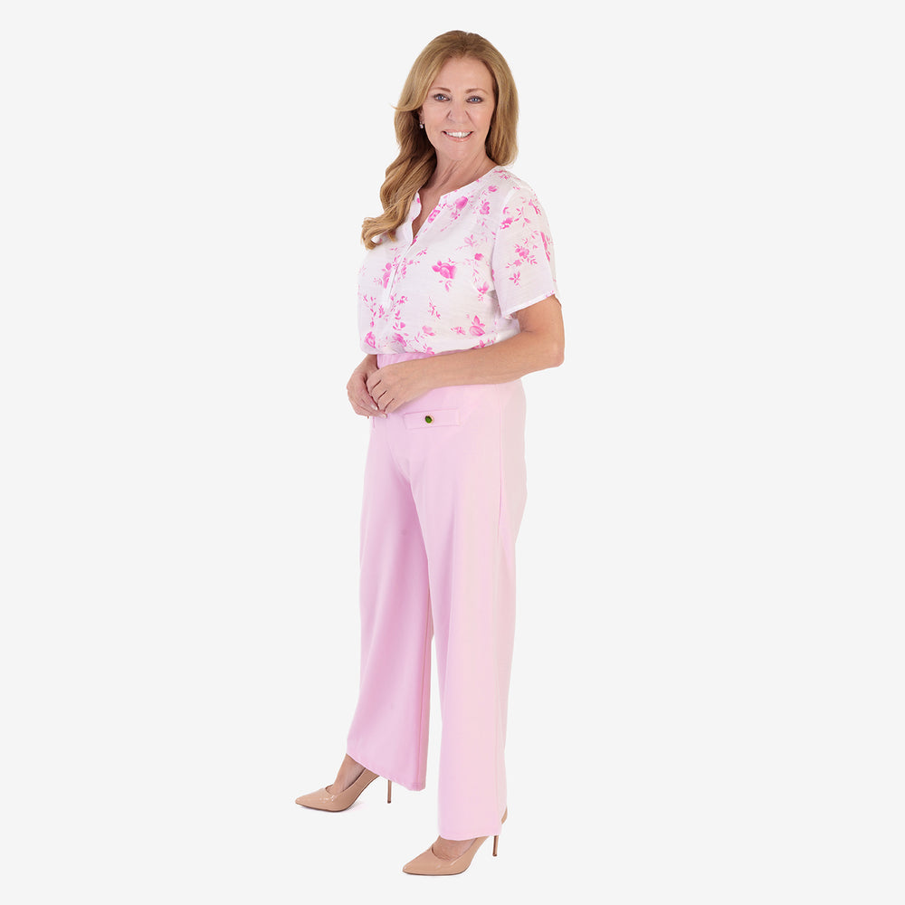 Anamor Crepe Trousers With Centre Button Detail & 27 Inch Leg (Size 12) - Dusty Pink_8349741_1