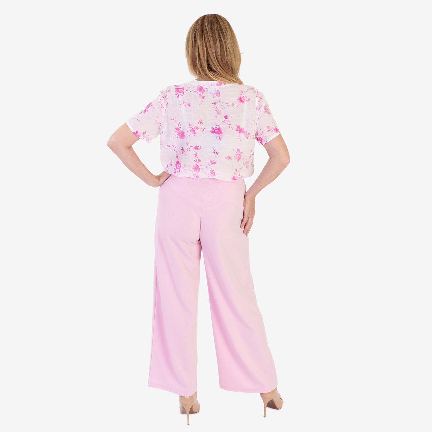 Anamor Crepe Trousers With Centre Button Detail & 27 Inch Leg (Size 12) - Dusty Pink_8349741_2
