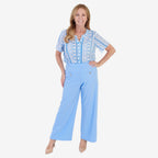Anamor Crepe Trousers With Centre Button Detail & 27 Inch Leg (Size 12) - Blue_8349746
