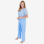 Anamor Crepe Trousers With Centre Button Detail & 27 Inch Leg (Size 12) - Blue_8349746_1