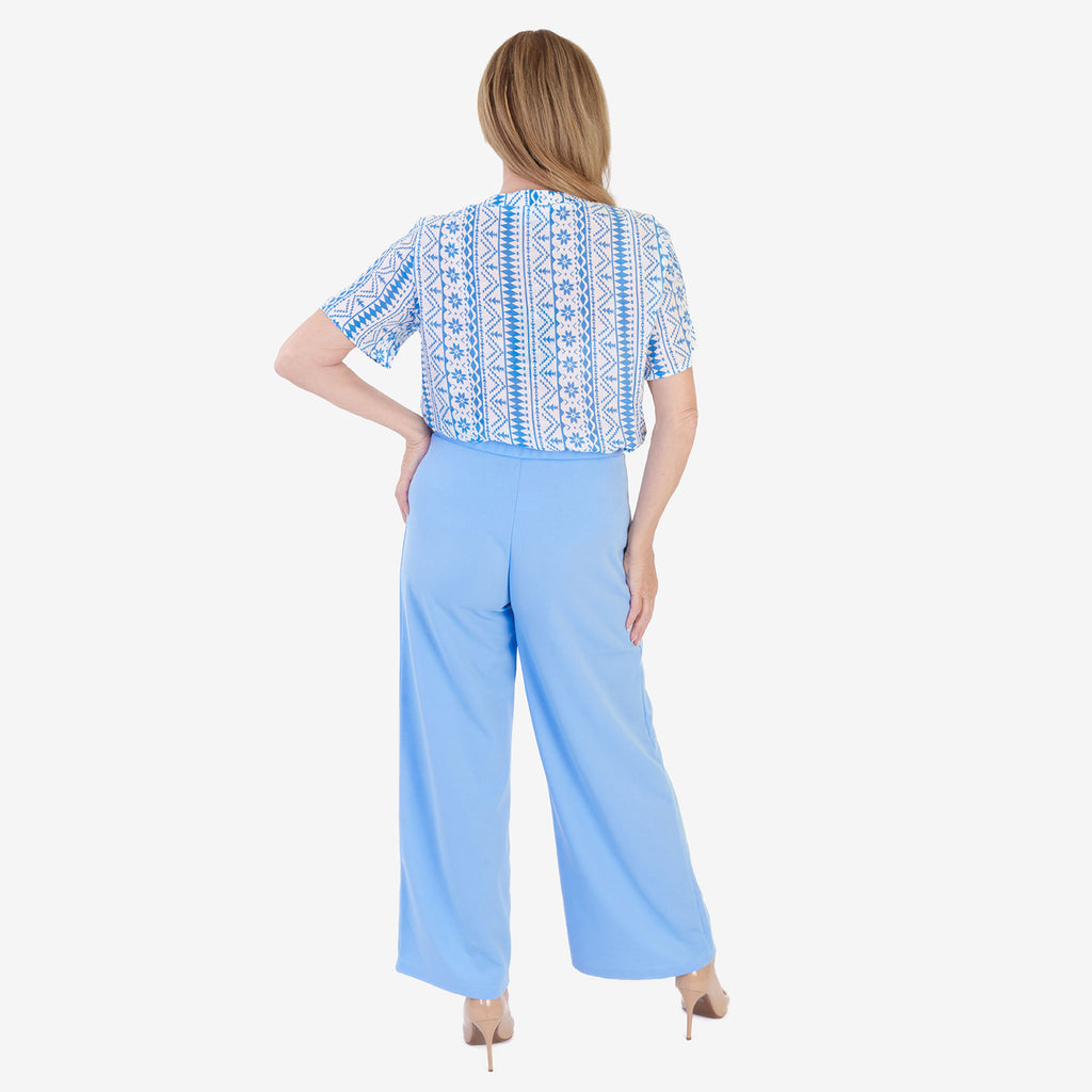 Anamor Crepe Trousers With Centre Button Detail & 27 Inch Leg (Size 12) - Blue_8349746_2