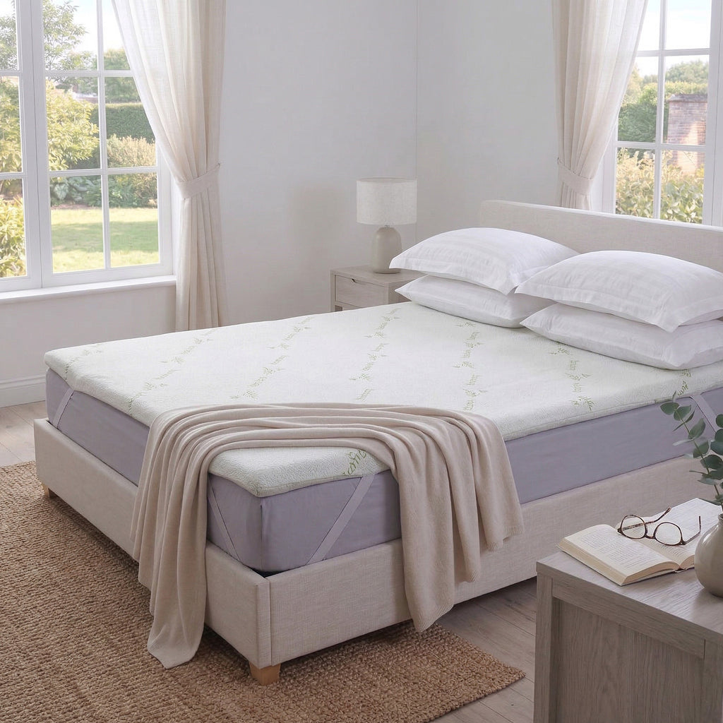 Hush Haven Memory Foam Mattress Topper with Bamboo Cover & High-Density Support (135x190x4cm) - White_8357105