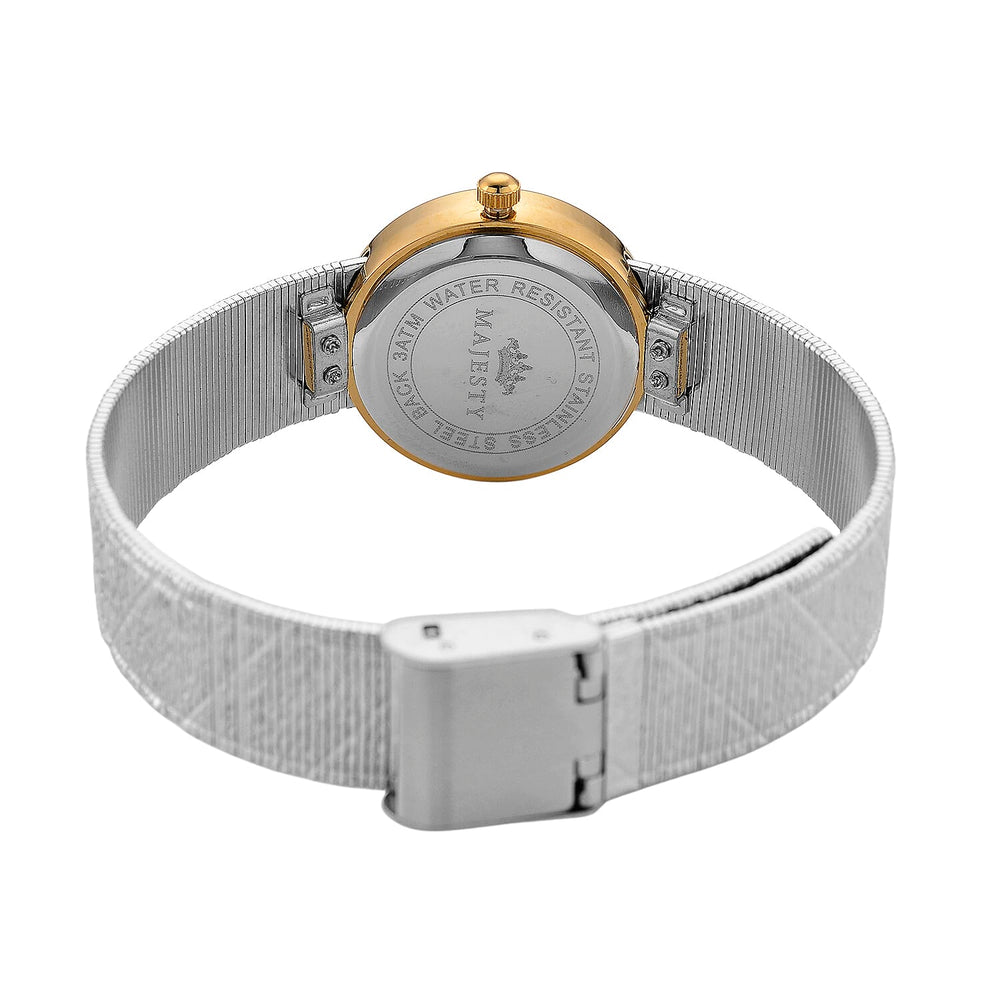 LOWEST EVER-MAJESTY Quartz 7T35 Japan Movement 3ATM WR White MOP - Crystal Dial - Two-Tone CZ Case Ladies Watch with Two-Tone Stainless Steel Strap