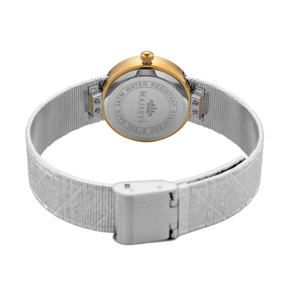 LOWEST EVER-MAJESTY Quartz 7T35 Japan Movement 3ATM WR White MOP - Crystal Dial - Two-Tone CZ Case Ladies Watch with Two-Tone Stainless Steel Strap