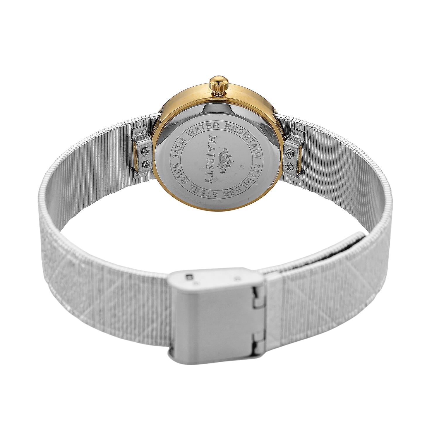LOWEST EVER-MAJESTY Quartz 7T35 Japan Movement 3ATM WR White MOP - Crystal Dial - Two-Tone CZ Case Ladies Watch with Two-Tone Stainless Steel Strap