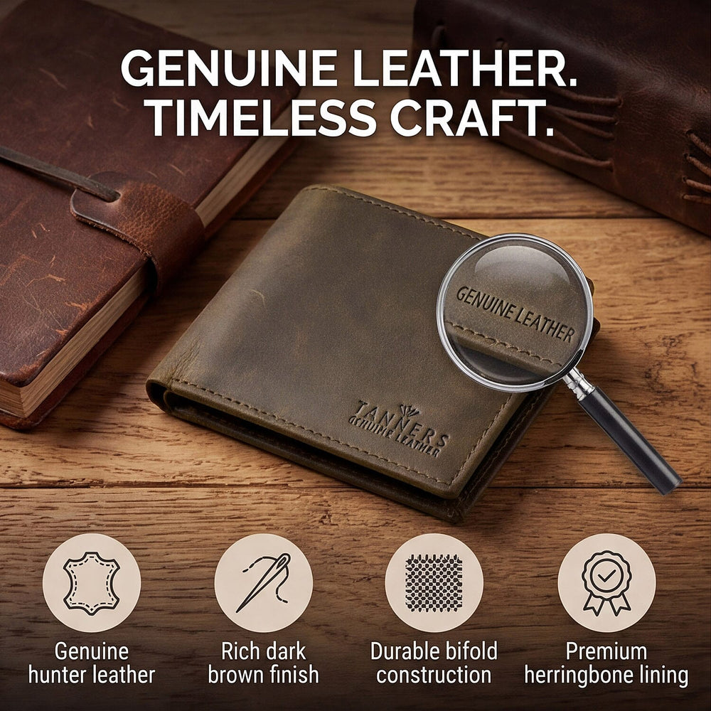 Tanners Genuine Hunter Leather Gentlemans Wallet - Dark Brown