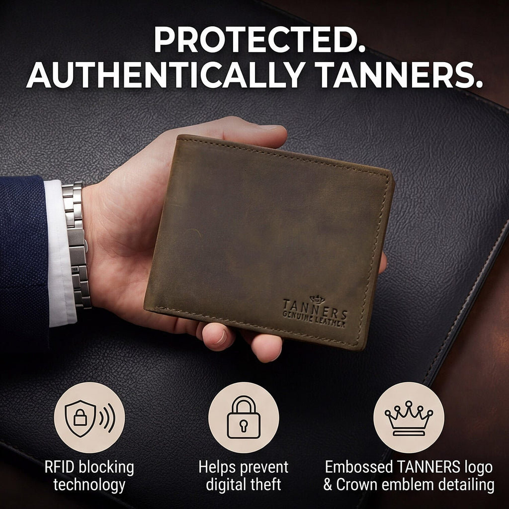 Tanners Genuine Hunter Leather Gentlemans Wallet - Dark Brown