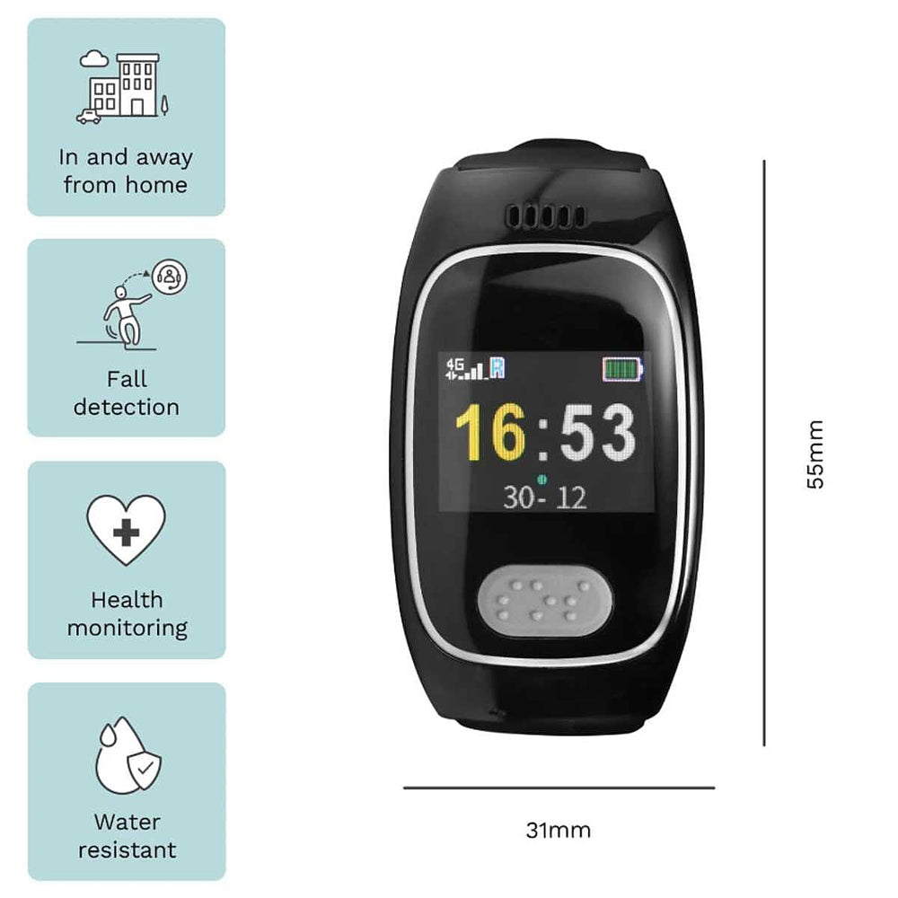 Careline365 Personal Alarm Smart Watch with Fall Detection, 24-7 UK Emergency Response, GPS - Health Tracking and fully water resistant