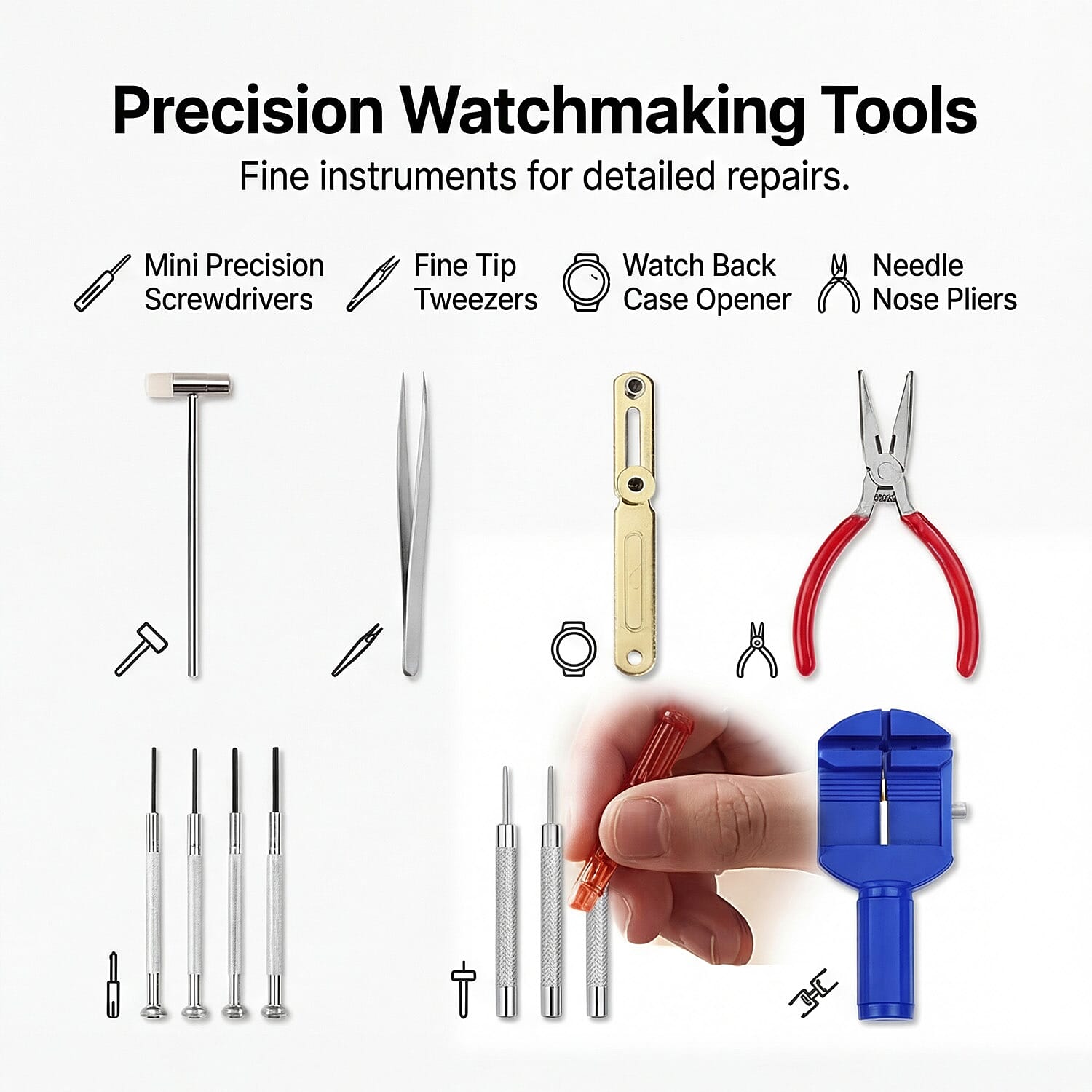 Majesty DIY Watch Repair Tool Kit - Professional Link Remover, Case Opener - Screwdriver Set with 10 Bonus, 626 Batteries and Spare Pins - Black