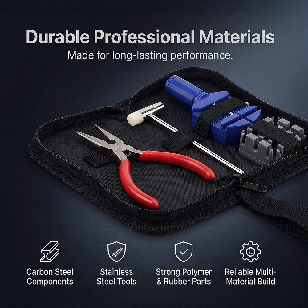 Majesty DIY Watch Repair Tool Kit - Professional Link Remover, Case Opener - Screwdriver Set with 10 Bonus, 626 Batteries and Spare Pins - Black