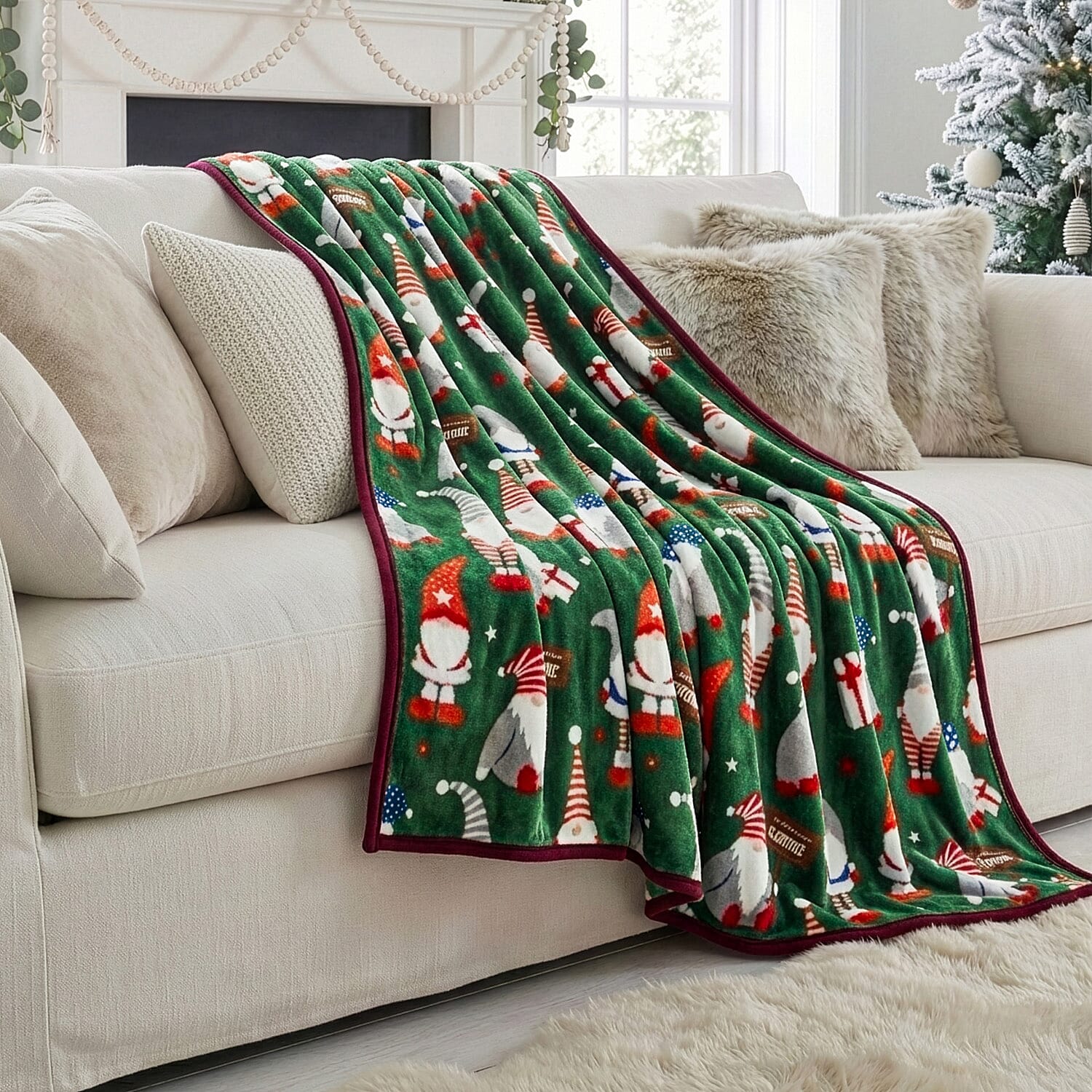 Joyeux Noel Christmas Blanket (Size 230 X 150Cm) - Bottle Green