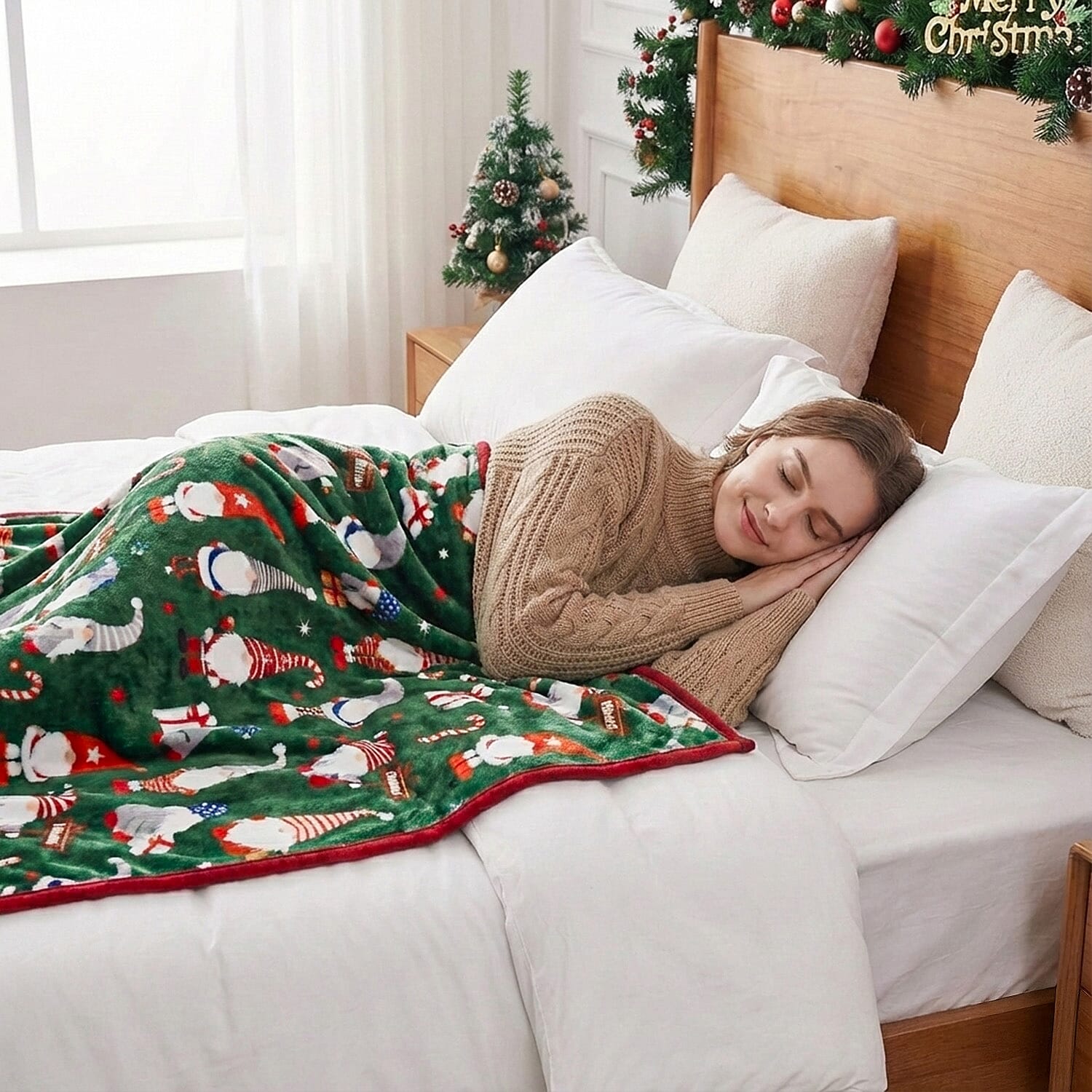 Joyeux Noel Christmas Blanket (Size 230 X 150Cm) - Bottle Green