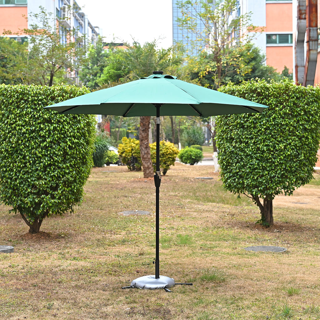 LED Garden Parasol with Tilt & Crank (2.7m) with 24 Warm Solar Light Beads UV30+ protection with reflective, sun-cooling fabric  - Green_8366216