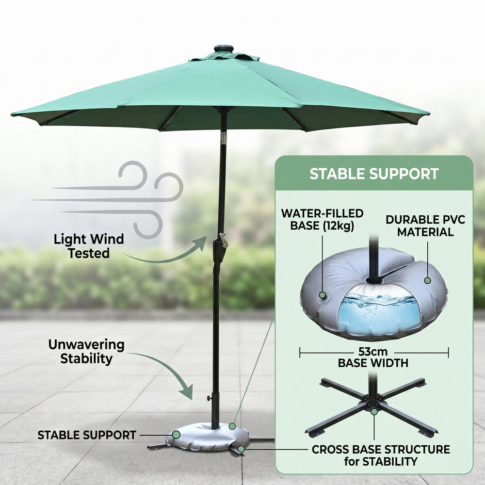 LED Garden Parasol with Tilt & Crank (2.7m) with 24 Warm Solar Light Beads UV30+ protection with reflective, sun-cooling fabric  - Green_8366216_4