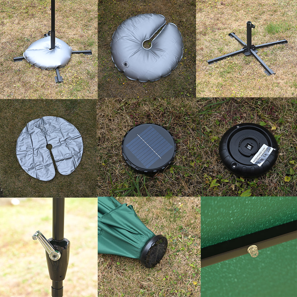 LED Garden Parasol with Tilt & Crank (2.7m) with 24 Warm Solar Light Beads UV30+ protection with reflective, sun-cooling fabric  - Green_8366216_9