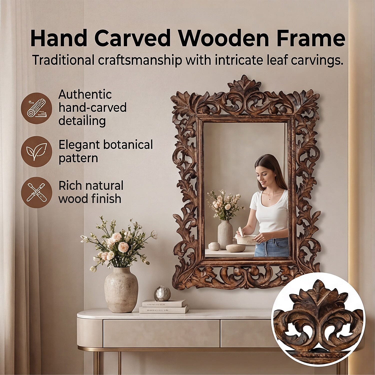 Bliss - Beyond Hand Carved Mirror (45 x 60 cm) - Burn Finish