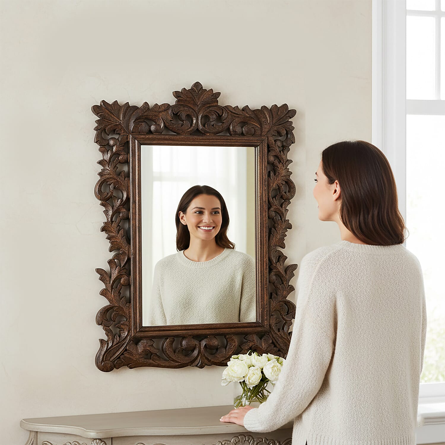 Bliss - Beyond Hand Carved Mirror (45 x 60 cm) - Burn Finish