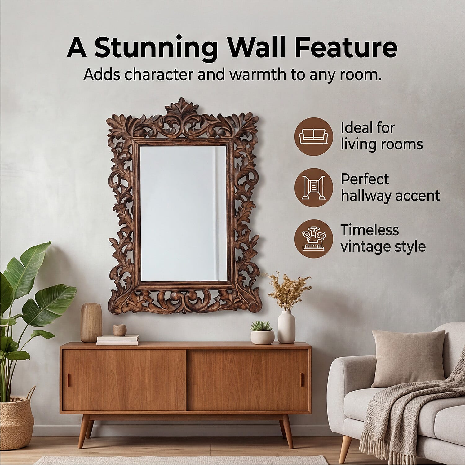 Bliss - Beyond Hand Carved Mirror (45 x 60 cm) - Burn Finish