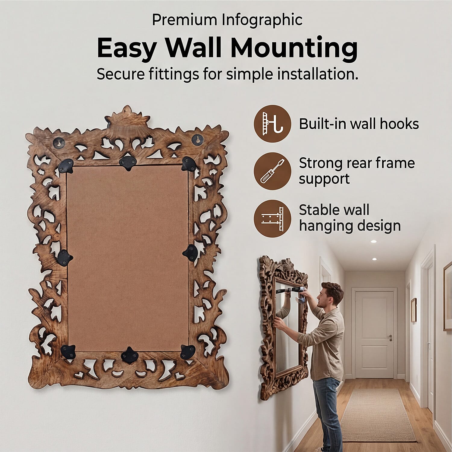 Bliss - Beyond Hand Carved Mirror (45 x 60 cm) - Burn Finish