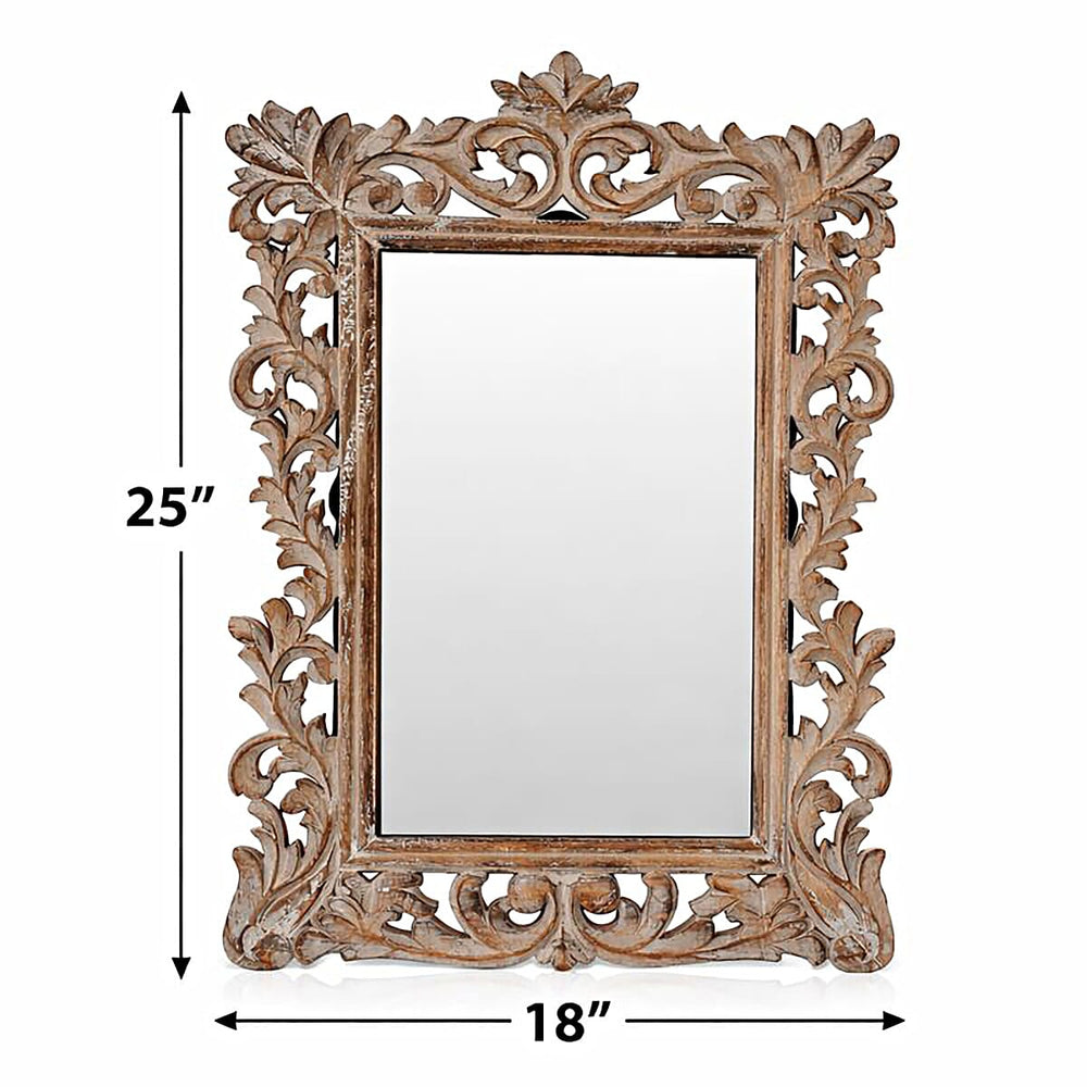 Bliss and Beyond Hand Carved Mirror (45 x 60 cm) - White Antique