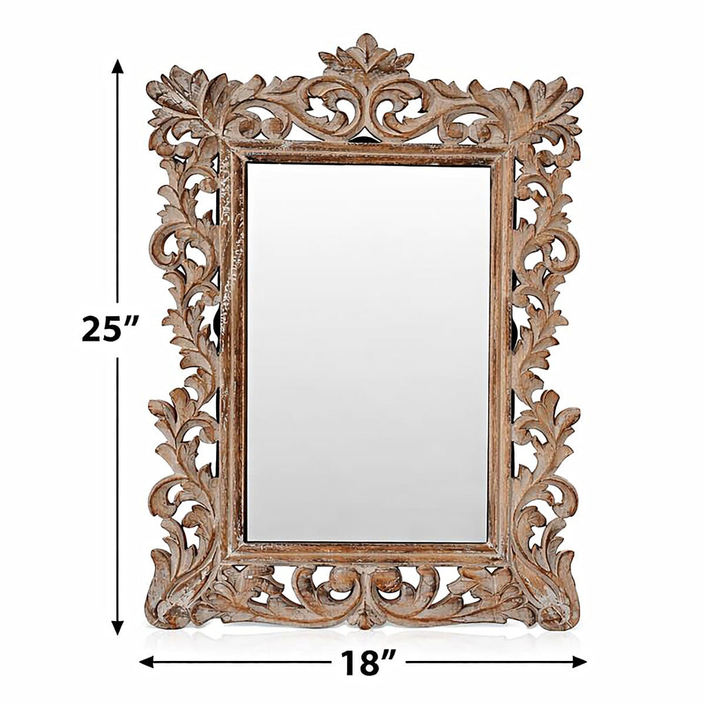 Bliss and Beyond Hand Carved Mirror (45 x 60 cm) - White Antique