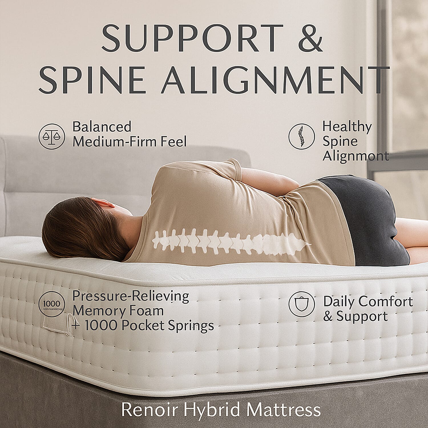 Renoir Hybrid 1000 Pocket Sprung and Memory Foam Mattress by Starry Nights - Single ( 90 x 190 cm)