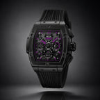 URBN22 Striking Purple Japanese Quartz VD53 Chronograph 5ATM WR Black & Purple Dial & Black Case Mens Watch with Black Silicone Strap_8367922