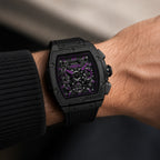 URBN22 Striking Purple Japanese Quartz VD53 Chronograph 5ATM WR Black & Purple Dial & Black Case Mens Watch with Black Silicone Strap_8367922_1