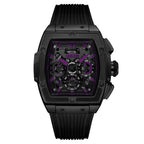 URBN22 Striking Purple Japanese Quartz VD53 Chronograph 5ATM WR Black & Purple Dial & Black Case Mens Watch with Black Silicone Strap_8367922_2